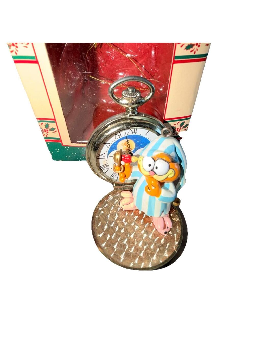 Garfield Enesco Christmas Ornament Vintage Night Watchcat Pocketwatch 558362 Box